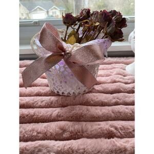 Dried Flowers in Crocheted Bucket, Matching Floral Handkerchief, Handmade!